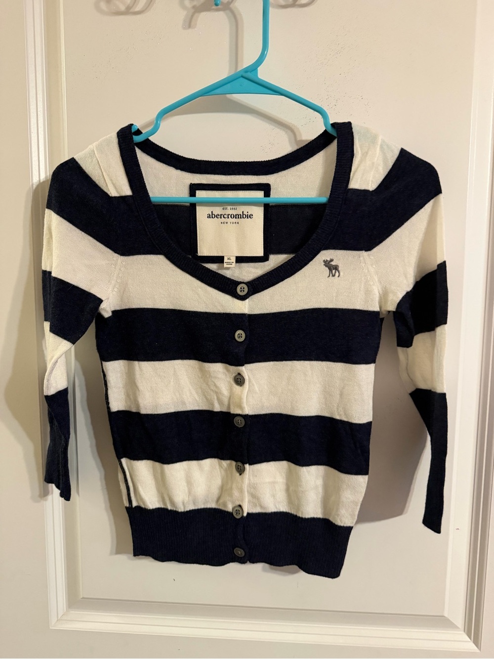 Abercrombie & Fitch Girls Y2K Vintage Navy and White Striped Girls Cardigan